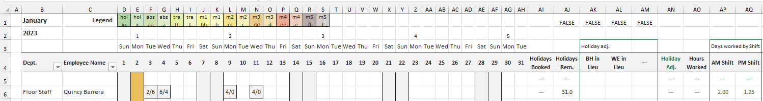 Calculating Hours as AM and PM Shifts in the Individual Worksheets